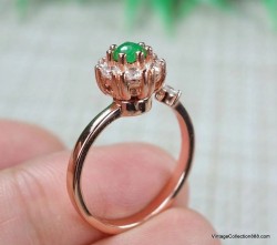 Natural Jade solitary Ring,  adjustable ring US 7-8 translucent Icy apple Green,  Jadeite ring certified with rhinestones