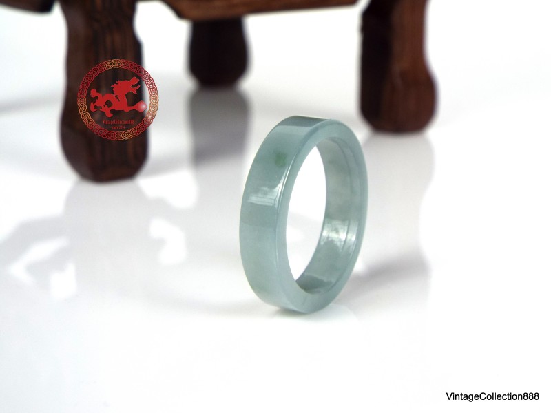 Green Jade Ring US 8 - 18.2mm,  pale Green Natural Jadeite Jade Ring straight cut,  Certified Jadeite Jade Ring