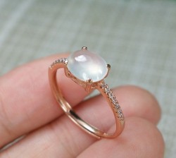 Translucent Jade Ring,  Icy Jadeite Jade certified,  rose gilded silver ring with zircons,  adjustable,  Jade ring and rose gold