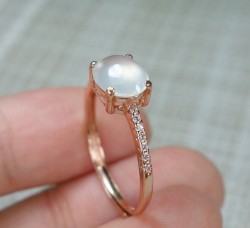 Translucent Jade Ring,  Icy Jadeite Jade certified,  rose gilded silver ring with zircons,  adjustable,  Jade ring and rose gold