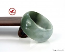 Natural Jade Ring 11.75- 21.3mm. Green and White Jadeite Jade Thumb Ring size US 11.75. Jade ring for men