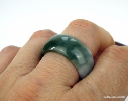 Natural Jade Ring 11.75- 21.3mm. Green and White Jadeite Jade Thumb Ring size US 11.75. Jade ring for men