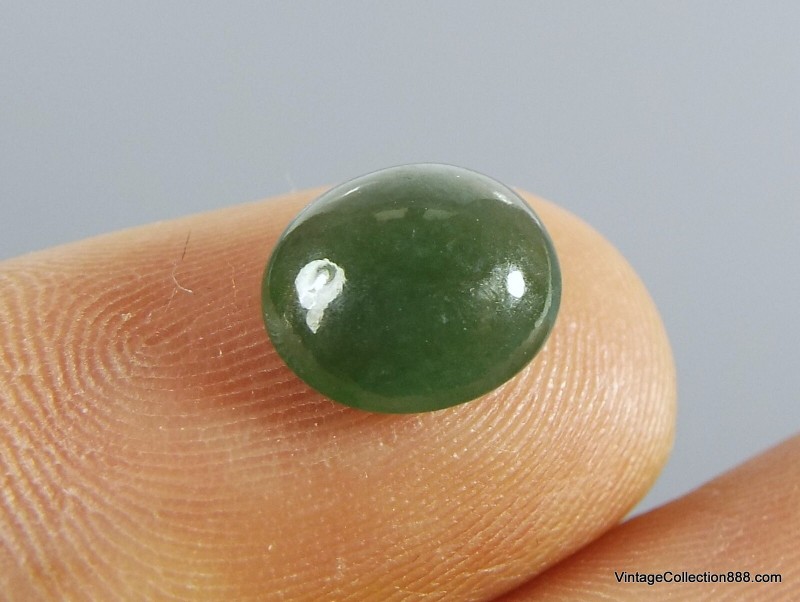 Natural Dark Green Jadeite Jade Cabochon with white details,  weight 2.5ct. No treatment