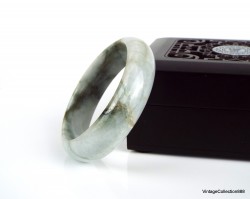 Natural Jade vintage Bangle 54 mm -2.12,  Jadeite bracelet,  white,  green & brown,  for woman and girl.