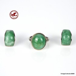 Ring & Earrings set of green Jade and Silver 925,  Jadeite variety stone Natural, Size US7.75 - ES16- FR56- UK Q- DE18