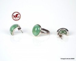 Ring & Earrings set of green Jade and Silver 925,  Jadeite variety stone Natural, Size US7.75 - ES16- FR56- UK Q- DE18