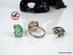 Ring & Earrings set of green Jade and Silver 925,  Jadeite variety stone Natural, Size US7.75 - ES16- FR56- UK Q- DE18