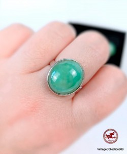 Ring & Earrings set of green Jade and Silver 925,  Jadeite variety stone Natural, Size US7.75 - ES16- FR56- UK Q- DE18