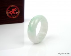 Natural white Jade Ring US 4.25 - 15.2mm,  White & emerald green Jadeite Jade Ring,  Untreated certified jade ring