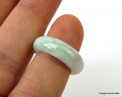 Natural white Jade Ring US 4.25 - 15.2mm,  White & emerald green Jadeite Jade Ring,  Untreated certified jade ring