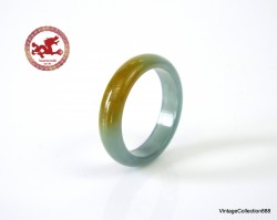 Natural Jadeite Jade ring US 8 - 18.1mm,  Bluish Green and Yellow translucent and high gloss Jade ring,  Certified Jadeite