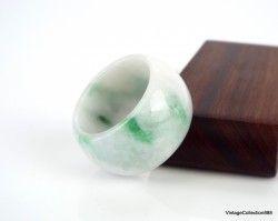 Translucent White & Green Jadeite Jade ring US 9.5 - 19.6mm,  Natural jadeite jade ring,  Jade barrel ring