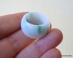 Translucent White & Green Jadeite Jade ring US 9.5 - 19.6mm,  Natural jadeite jade ring,  Jade barrel ring