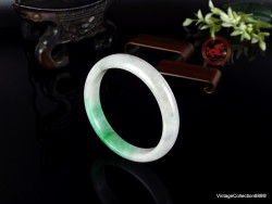 Gris claro y verde manzana Jadeíta Jade Bangle talla 62.8mm - 2.47", Pulsera Jade, Regalo para Mujer, regalo para chica