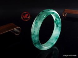 Icy Jade bangle 61.4mm -2.4",  translucent icy Jade bracelet with green flowers,  clear Jade bangle for woman and girl