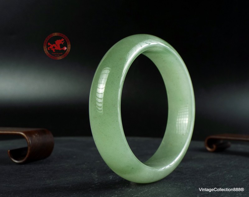 Brazalete de aventurina verde pálido de 57,8 mm (2,27 in), brazalete rígido de piedra verde pálido, brazalete rígido