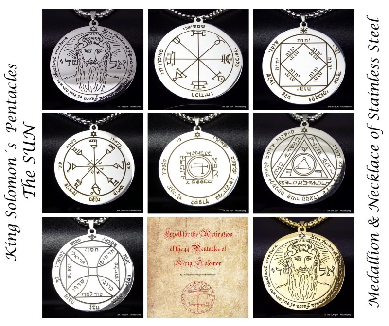 King Solomon Pentacles of The SUN, Stainless Steel pendants necklaces, Solomon Seal of The SUN, Optional Spell