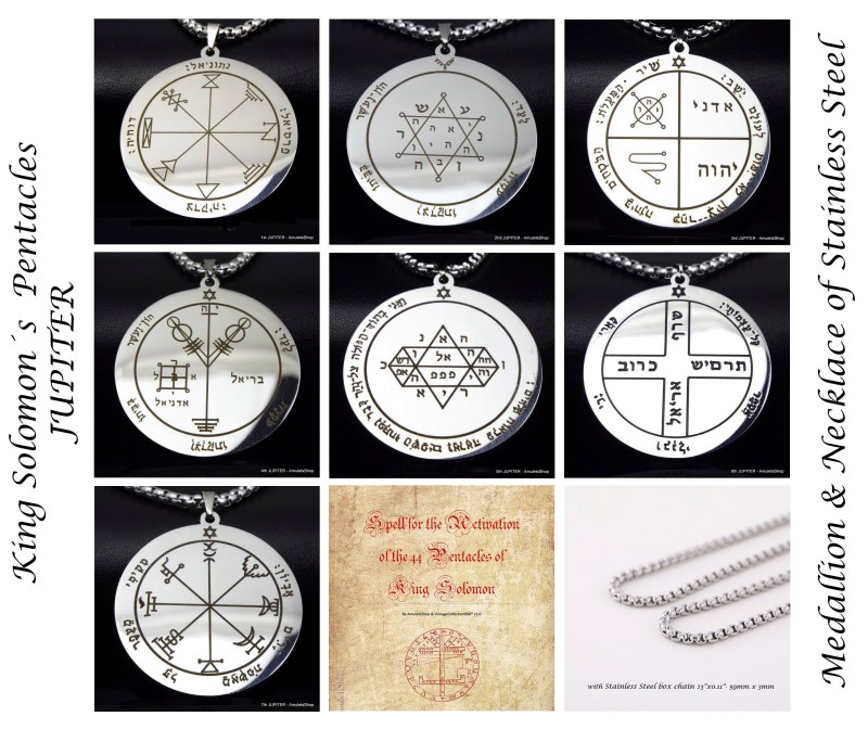 King Solomon Pentacles of JUPITER, Stainless Steel pendants necklaces, Solomon Seal of Jupiter, Optional Spel