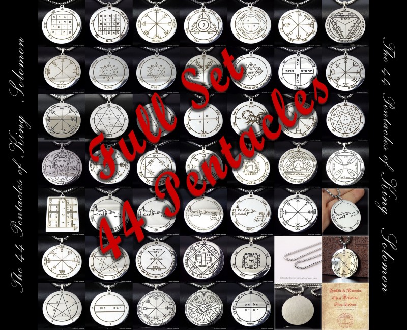 Set of 44 Pentacles of Solomon, King Solomon Seals & Spell, STEEL necklaces Saturn, Jupiter, Mars, The Sun, Venus, Mercury