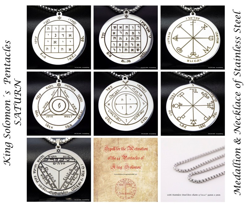 King Solomon Pentacles of SATURN, Stainless Steel pendants necklaces, Solomon Seal of Saturn, Optional Spell