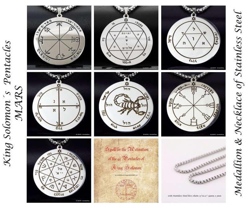 King Solomon Pentacles of MARS, Stainless Steel pendants necklaces, Solomon Seal of Mars, Optional Spell