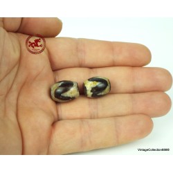 Two ancient,  very powerful and small Tibetan Dzi beads made of "Tiger Tooth" agate with very high energy