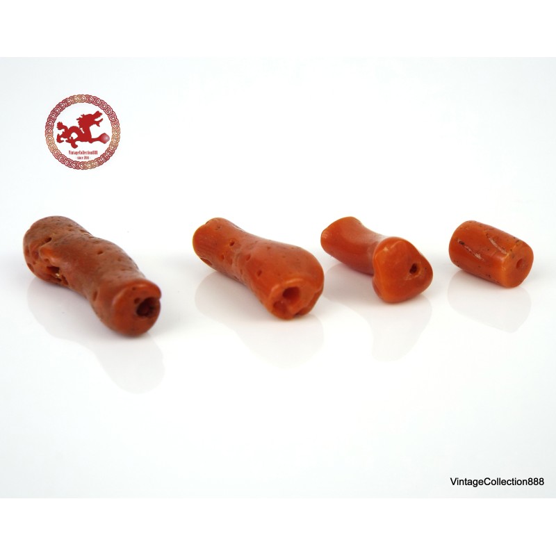 4 cuentas antiguas de coral rojo mediterráneo natural de 15 ct, cuentas de coral rojo natural sin teñir perforadas