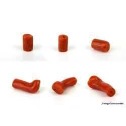 4 cuentas antiguas de coral rojo mediterráneo natural de 15 ct, cuentas de coral rojo natural sin teñir perforadas