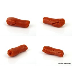 4 cuentas antiguas de coral rojo mediterráneo natural de 15 ct, cuentas de coral rojo natural sin teñir perforadas