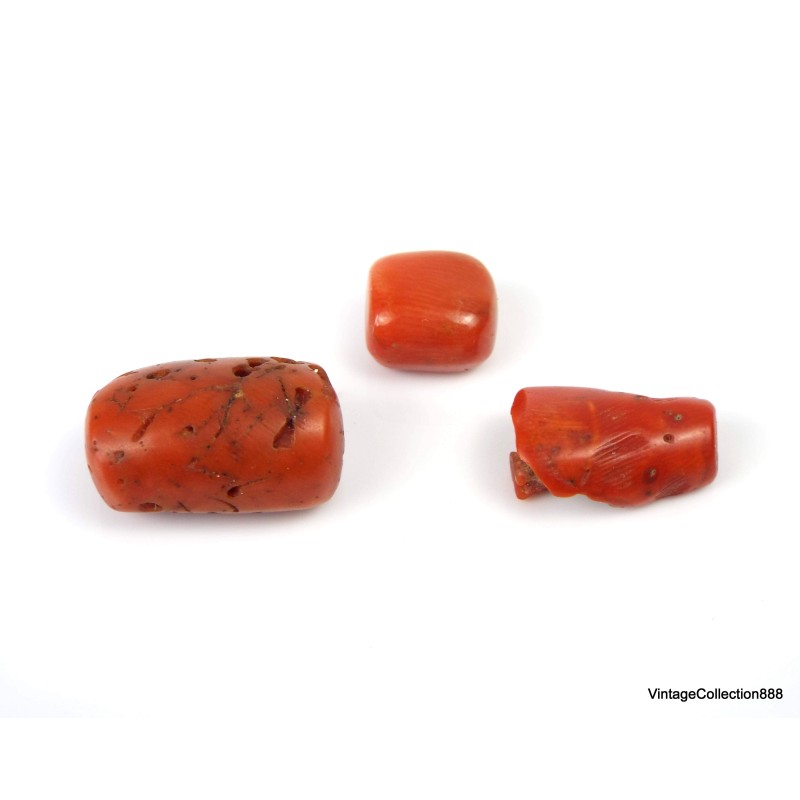 Lote 3x Coral rojo natural antiguo de 24,5 quilates - 4,9 g, piezas antiguas de coral rojo, natural sin tratar