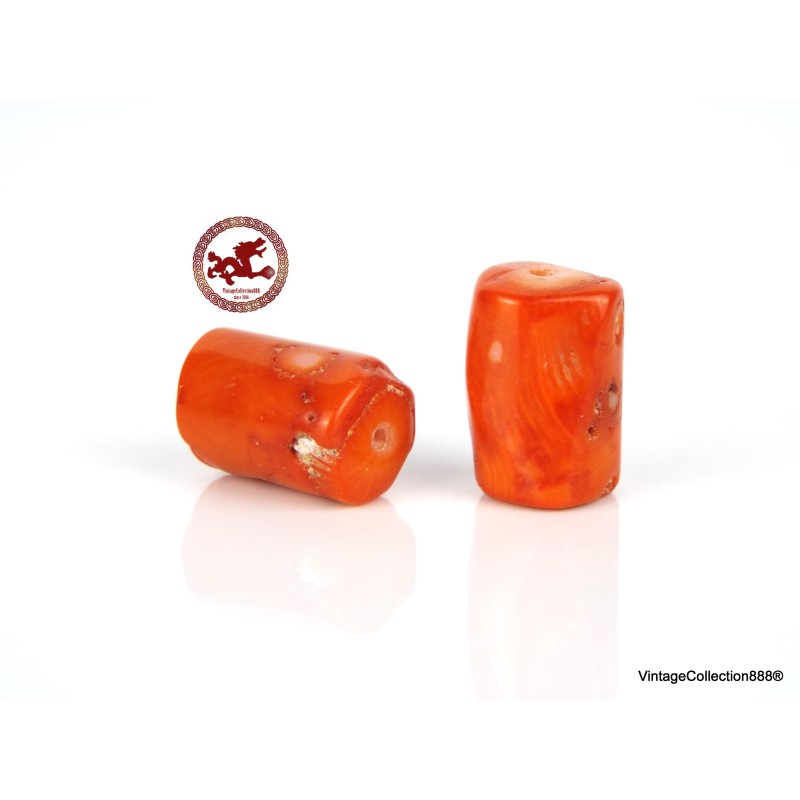 Cuentas de coral rojo azafrán grandes, juego de 2 cuentas de coral rojo en barril, cuentas de coral rojo ,  33,85 ct - 6,81 g