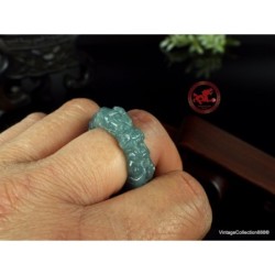 Dragon Jadeite Jade Ring US 10.5 - 20.3mm,  Natural Jadeite bluish light Green Dragon carved,  High Quality with certificate