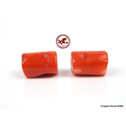 Cuentas grandes de coral rojo azafrán, juego de 2 cuentas de coral rojo en forma de barril, de 42,05 ct