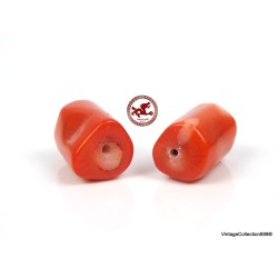 Cuentas grandes de coral rojo azafrán, juego de 2 cuentas de coral rojo en forma de barril, de 42,05 ct