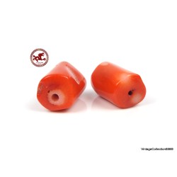 Cuentas grandes de coral rojo azafrán, juego de 2 cuentas de coral rojo en forma de barril, de 42,05 ct