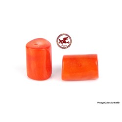 Large safron Red Coral Beads,  set of 2 Red Coral Barrel Beads,  Pierced Red Coral Beads,  drilled red  of 35.8ct - 7.17gr