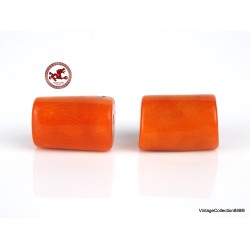 Large safron Red Coral Beads,  set of 2 Red Coral Barrel Beads,  Pierced Red Coral Beads,  drilled red  of 35.8ct - 7.17gr