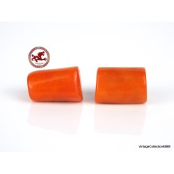 Large safron Red Coral Beads,  set of 2 Red Coral Barrel Beads,  Pierced Red Coral Beads,  drilled red  of 35.8ct - 7.17gr