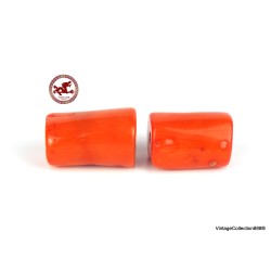 Cuentas grandes de coral rojo azafrán, juego de 2 cuentas de coral rojo en forma de barril, 43,55 ct