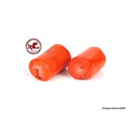 Cuentas grandes de coral rojo azafrán, juego de 2 cuentas de coral rojo en forma de barril, 43,55 ct