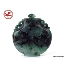 Old Chinese Snuff Bottle of green Jade,  Dark Green and White Jadeite Jade hand carved chinese Snuff Bottle