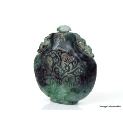 Old Chinese Snuff Bottle of green Jade,  Dark Green and White Jadeite Jade hand carved chinese Snuff Bottle