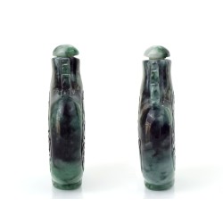 Old Chinese Snuff Bottle of green Jade,  Dark Green and White Jadeite Jade hand carved chinese Snuff Bottle