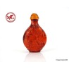 Old Chinese Snuff Bottle,  Snuff Bottle with bat and lotus flower carved in oranged red beeswax - SB105