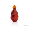 Old Chinese Snuff Bottle,  Snuff Bottle with bat and lotus flower carved in oranged red beeswax - SB105