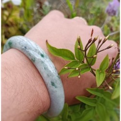 Authentic Natural Gray and Green Jadeite Jade Bracelet -Certified- 59.5mm - 2.34" 翡翠 Fei Cui.
